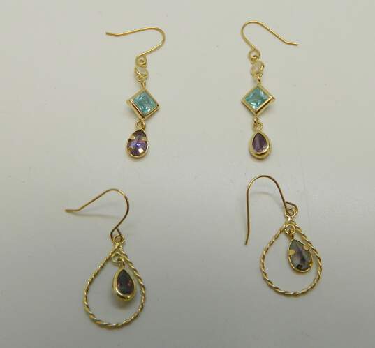 14K Gold Mystic Topaz Rope Teardrop & Clear Purple & Blue Cubic Zirconia Drop Earrings Variety 2.3g image number 1