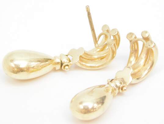 14K Gold Puffed Teardrop & Arches Hinged Drop Post Earrings For Repair 2.1g image number 3