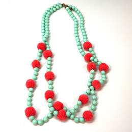 Designer J. Crew Gold-Tone Blue & Red Puff Double Strand Beaded Necklace alternative image