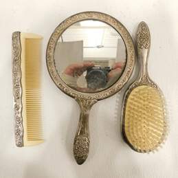 Vintage Vanity Set Silver Plate Hand Mirror Brush Comb 3 Piece