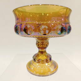 VNTG Carnival Glass Orange Thumbprint Pedestal Bowl