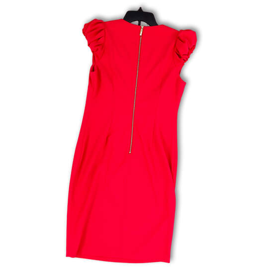 Womens Pink Short Puff Sleeve V-Neck Back Zip Sheath Dress Size 8 image number 3