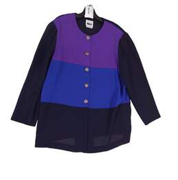 Womens Blue Purple Colorblock Long Sleeve Button Down Shirt Size 16WP