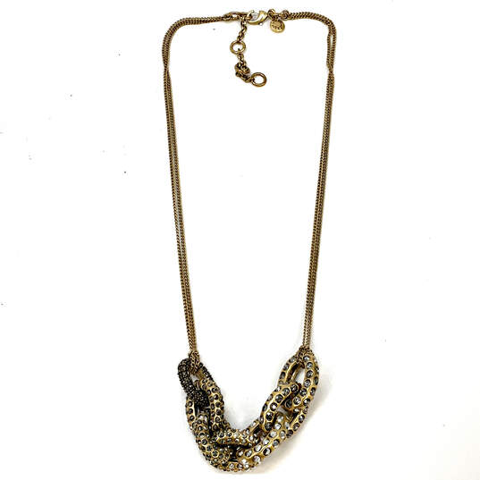 Designer J. Crew Gold-Tone Adjustable Link Chain Crystal Statement Necklace image number 3