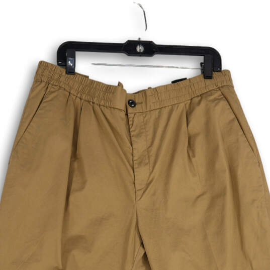 NWT Mens Tan Pleated Slash Pocket Regular Fit Cropped Pants Size XL image number 3