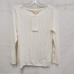 NWT LA Maille Sezane WM's Ivory Polyester Blend Knit Scoop Neck Sweater Size XL