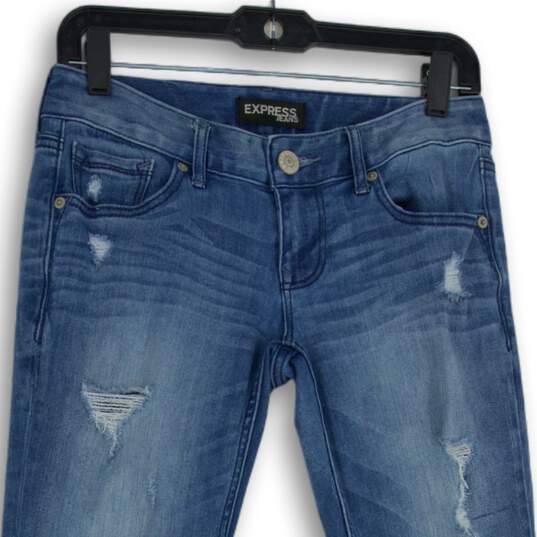 Express Womens Blue Denim Medium Wash Distressed Skinny Jeans Size 0 image number 3