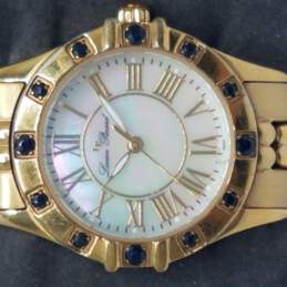 Lucien Piccard 26988YLBU MOP Dial & Sapphire Encrusted Bezel Gold Tone Watch