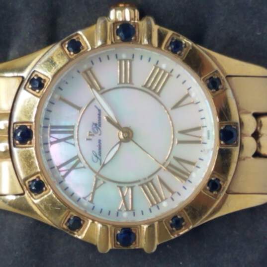 Lucien Piccard 26988YLBU MOP Dial & Sapphire Encrusted Bezel Gold Tone Watch image number 1