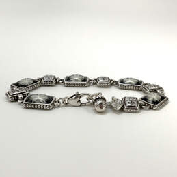 Designer Brighton Silver-Tone White Floral Rectangle Link Chain Bracelet alternative image