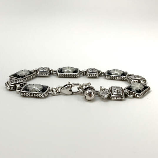 Designer Brighton Silver-Tone White Floral Rectangle Link Chain Bracelet image number 2