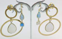 Artisan 925 Vermeil Blue & White Chalcedony Circles & Drop Earrings 18.3g
