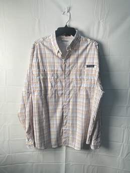 Columbia Mens White Plaid PFG Long Sleeve Shirt Size L/G