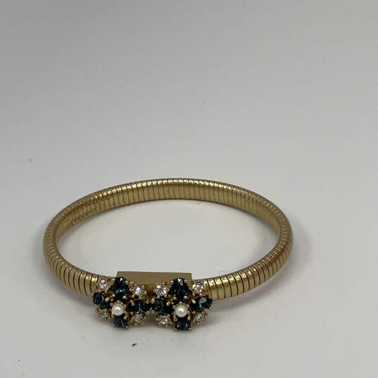 Designer Juicy Couture Gold-Tone Blue Rhinestone Pearl Bangle Bracelet image number 2