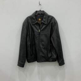 Marc New York Womens Black Leather Spread Collar Long Sleeve Full Zip Jacket L