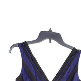 Womens Blue Black Striped Sleeveless V-Neck Short Fit & Flare Dress Size 2