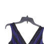 Womens Blue Black Striped Sleeveless V-Neck Short Fit & Flare Dress Size 2 image number 1