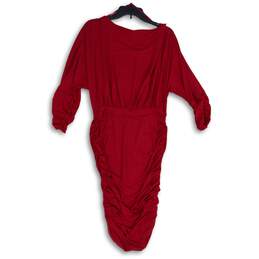NWT Torrid Womens Red Ruched Long Sleeve Round Neck Bodycon Dress Size 0 alternative image