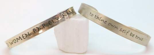 Artisan 925 Well Behaved Women & To Thine Self Be True Quotes Stamped Cuff Bracelets Set 31.5g image number 1
