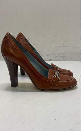Lambertson Italy Brown Leather Chain Pump Heels Shoes Size 38