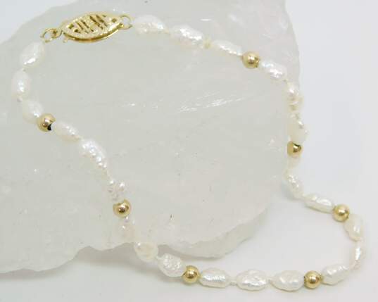 14K Yellow Gold Clasp & Ball Bead Pearl Bracelet 2.2g image number 1