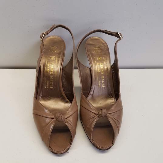 Bruno Magli Italy Tan Leather Slingback Peep Toe Heels Shoes Size 7.5 M image number 6