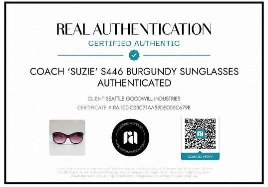 AUTHENTICATED COACH 'SUZIE' S446 BURGUNDY BUTTERFLY SUNGLASSES W/ CASE image number 2