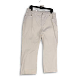 Womens White Denim Light Wash Pockets Straight Leg Cropped Jeans Size 14