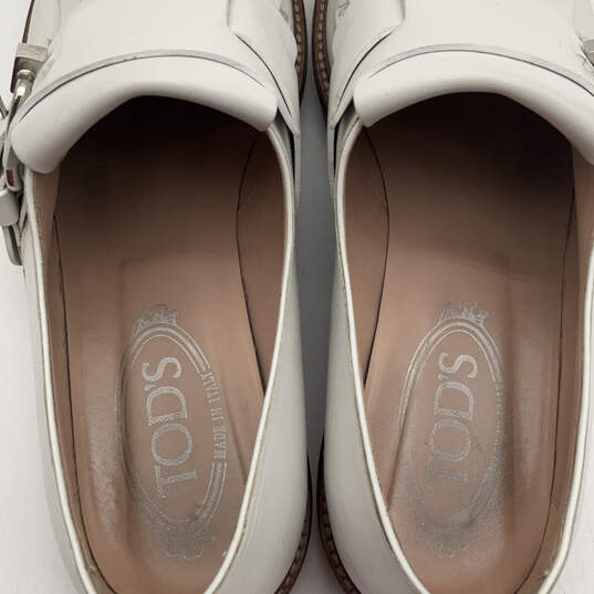 Womens White Leather Buckle Fringe Slip-On Platform Loafer Shoes Size 39 image number 5