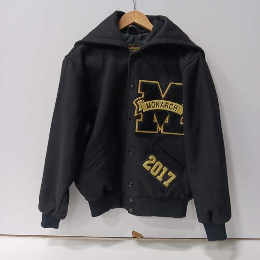 Monarch Men's Black + Yellow Varsity Jock Jacket Size S image number 1