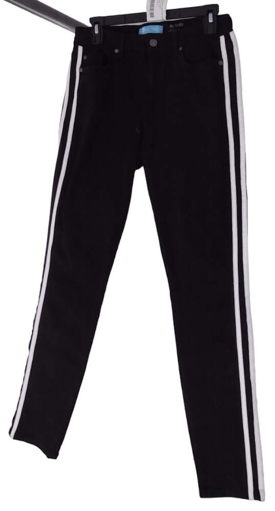 Womens Black Striped Dark Wash Button Flat Front Denim Skinny Leg Jeans Size S image number 4