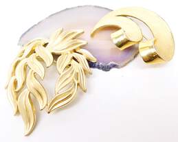 Vintage Crown Trifari Gold Tone Brushed Faux Pearl Leaf Swirl Brooches alternative image