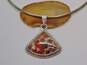 Artisan 925 Red Poppy Jasper Cabochon Triangle Rope Accent Pendant Omega Chain Necklace 42.3g image number 5