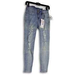 NWT Womens Blue Denim Medium Wash Pockets Distressed Skinny Leg Jeans Sz 1