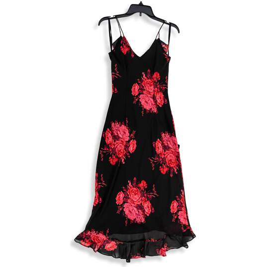 Express Womens Black Pink Floral Sleeveless Ruffle Hem A-line Dress Size 1/2 image number 1