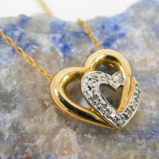 10k Yellow Gold Diamond Accent Double Open Heart Fine Chain Pendant Necklace 1.3g image number 1