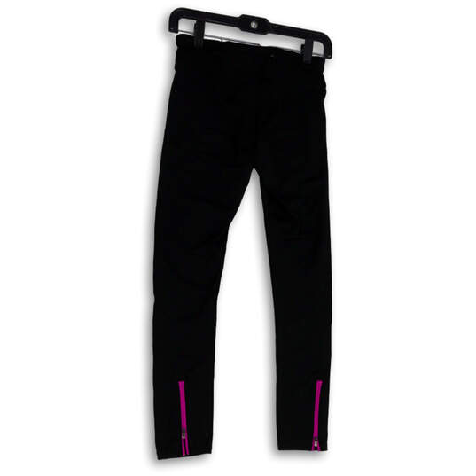 Womens Black Pink Stretch Elastic Wasit Pull On Ankle Zip Leggings Size S image number 2
