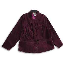 Womens Purple Long Sleeve Collared Belted Toggle Front Jacket Size 2X