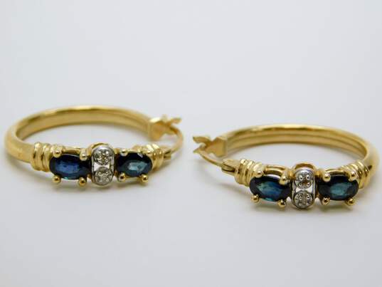 14K Yellow Gold Sapphire Diamond Hoop Earrings 3.9g image number 1