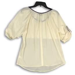 NWT Express Womens White Black Roll Tab Sleeve Button Front Blouse Top Size L alternative image