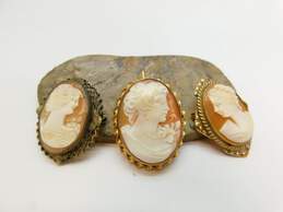 Vintage Gold Filled & Sterling Silver Carved Shell Cameo Brooches 17.2g