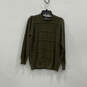 Mens Olive Green Striped Long Sleeve Crew Neck Pullover Sweater Size Small image number 1