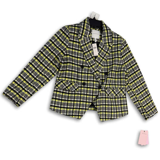 NWT Womens Multicolor Plaid Long Sleeve Double Breasted Blazer Size LP image number 1