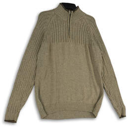 Mens Tan Mock Neck Long Sleeve Quarter Zip Pullover Sweater Size L