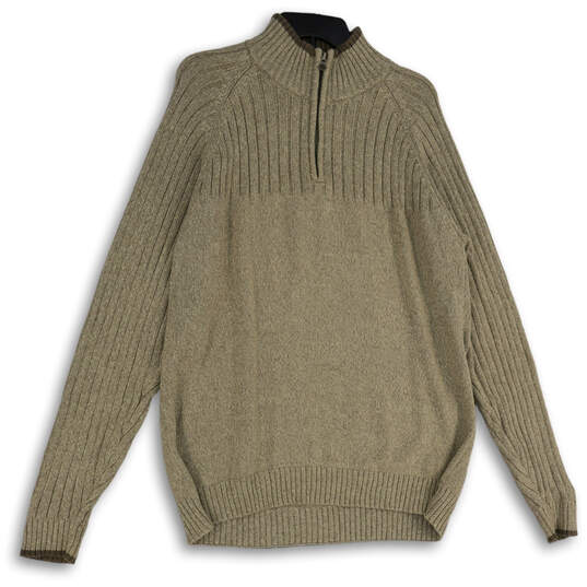 Mens Tan Mock Neck Long Sleeve Quarter Zip Pullover Sweater Size L image number 1