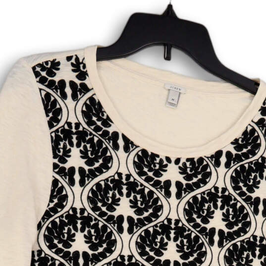 Womens Ivory Black Embroidered Round Neck Long Sleeve Pullover T-Shirt Sz M image number 3