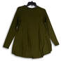 Womens Green Round Neck Long Sleeve Stretch Pullover Blouse Top Size S image number 2