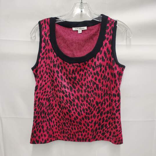VTG St. John Pink Cheetah Print Sequence Top Blouse Size P image number 1
