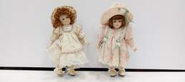 Pair of Franklin Mint Porcelain Dolls w/Stands