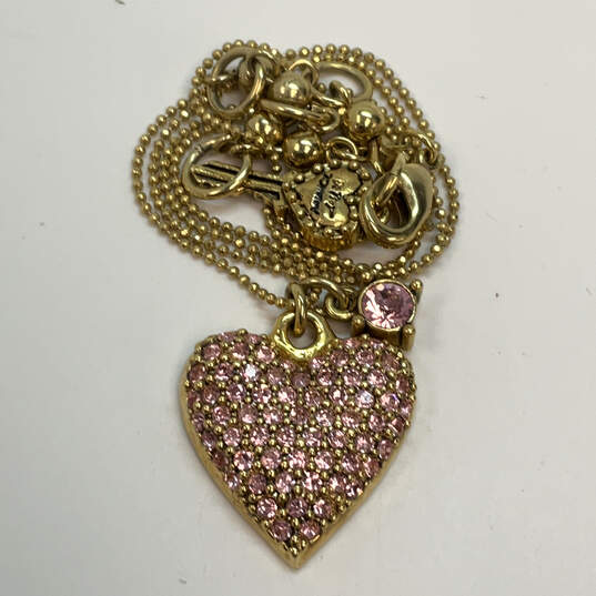 Designer Betsey Johnson Gold-Tone Pink Rhinestone Heart Pendant Necklace image number 2